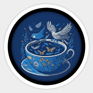 Fantasy Blue Teacup Illustration Sticker